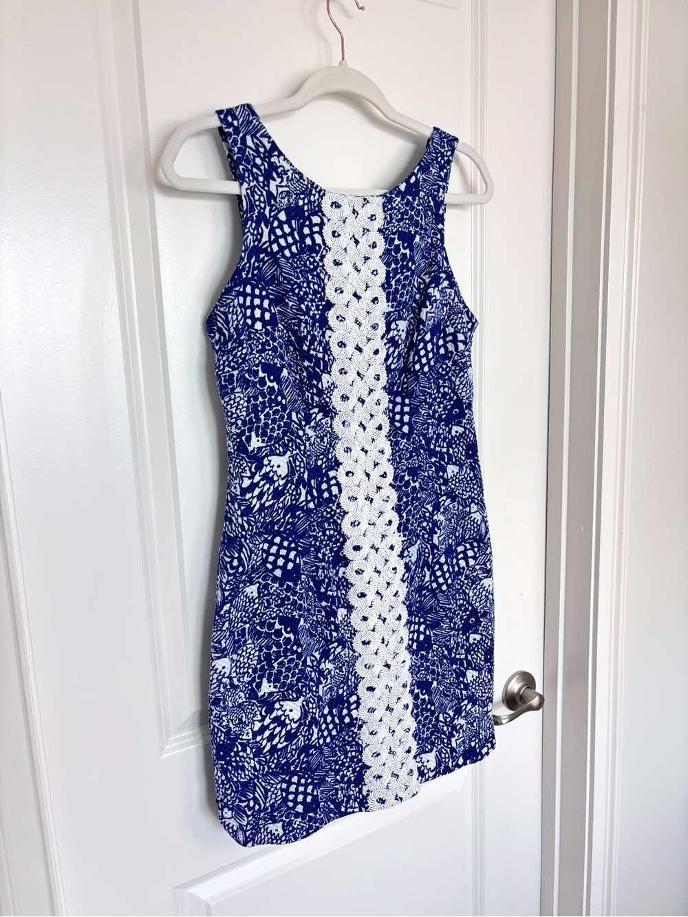 Lilly Pulitzer Cotton Shift Dress Blue White Sleeveless Coastal Preppy Size 6 M